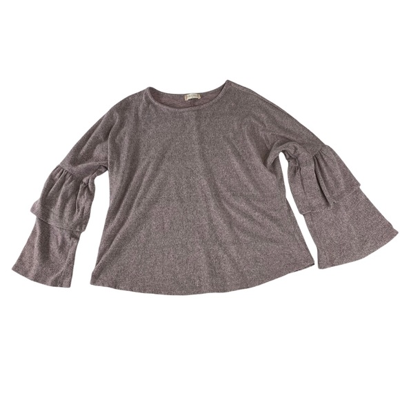 Altar'd State Womens Grey/pink Sweater Soft - Size M Double Ruffle Long Sleeves. - Picture 10 of 13